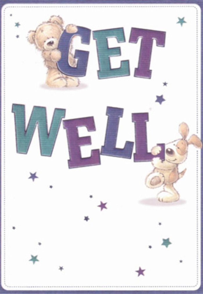 This cheerful get well card perfectly captures the spirit of gentle reassurance that permeates the Thamesmead area. In the foreground, a fuzzy bear and a lively puppy are rendered with expressive charm, their rounded shapes radiating warmth as they playfully engage with oversized, colourful letters. The typographic design-confident in bold purples and aquas-anchors the eye, while the floating stars around them seem to send ripples of encouragement through the card, much like waves glinting across Southmere Lake. The subtle, detailed brushwork on the characters' fur and ears creates a tactile sense of comfort and softness, echoing the plush delight of a pastel bouquet delivered by a local Thamesmead florist. Sending this card alongside flowers feels wholly natural in this close-knit community, where gestures of care are woven into everyday life. Airy, bright, and suffused with innocence, the card's design provides honest reassurance-embodying the hope and resilience found in Thamesmead's streets and green spaces.